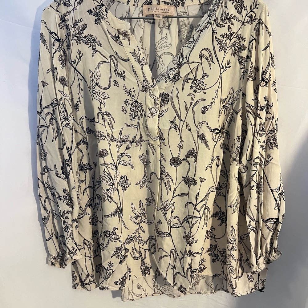 Philosophy Ivory and Black Botanical Print Blouse women’s 2XL
